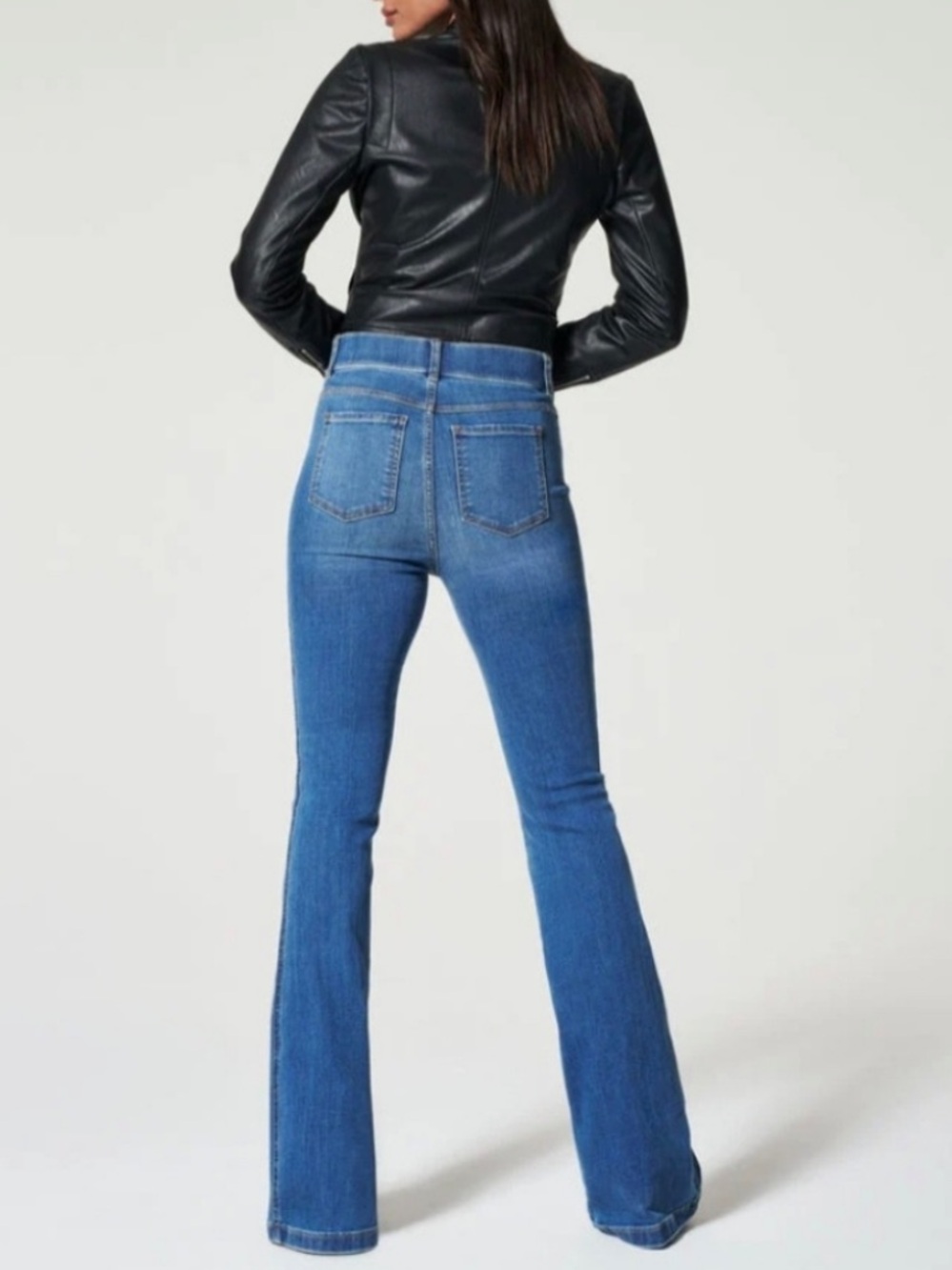 SPANX | Women’s Medium Blue Denim Pull On Flare Leg Shapewear Jeans Size XL - Picture 2 of 15